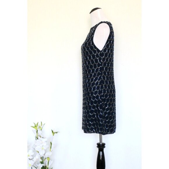 Alice & Olivia Beaded 100% Silk Cocktail Dress Navy Blue SZ 6 - Picture 2 of 9